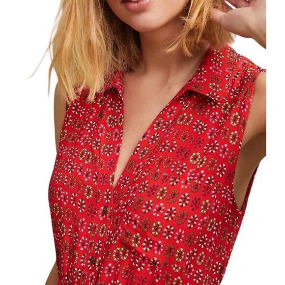 Maeve Anthropologie Red Daisy Midi Shirtdress Size 8 Belted Buttons Christmas - Picture 3 of 16